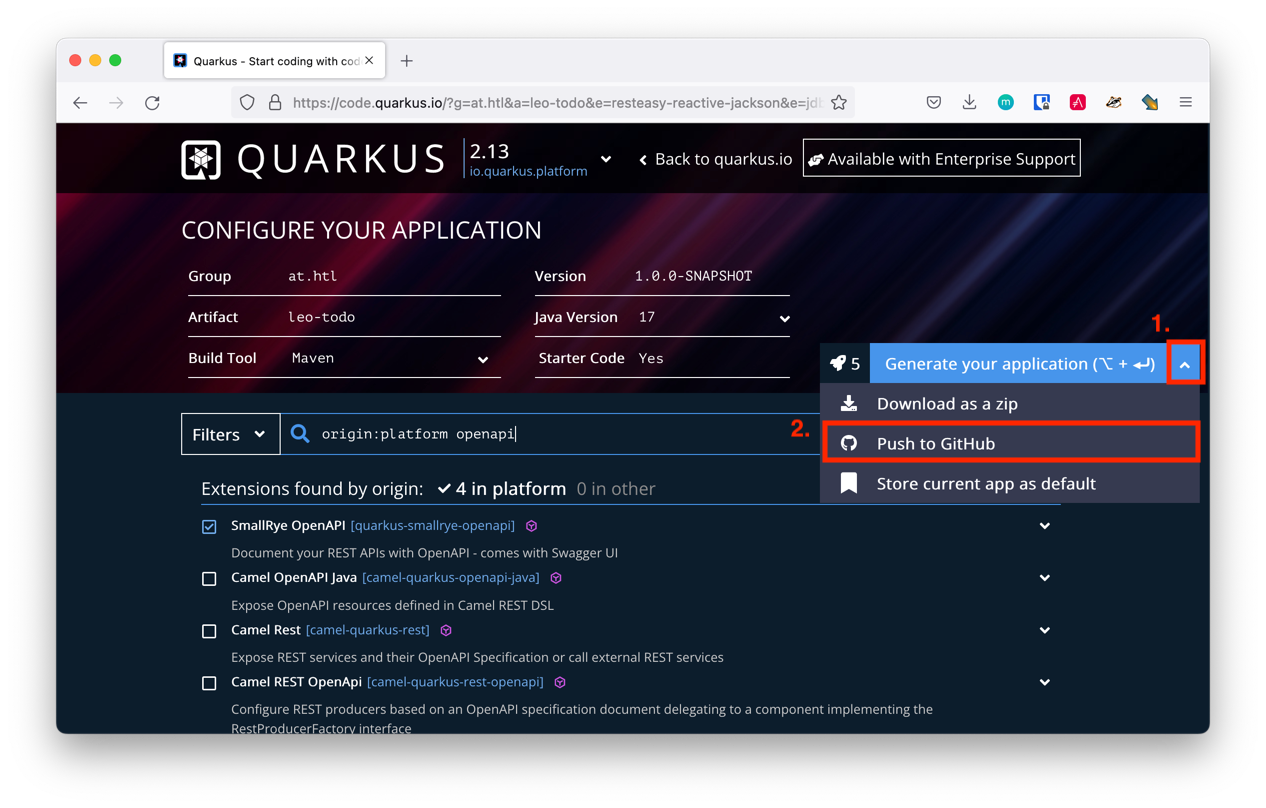 quarkusio push to github