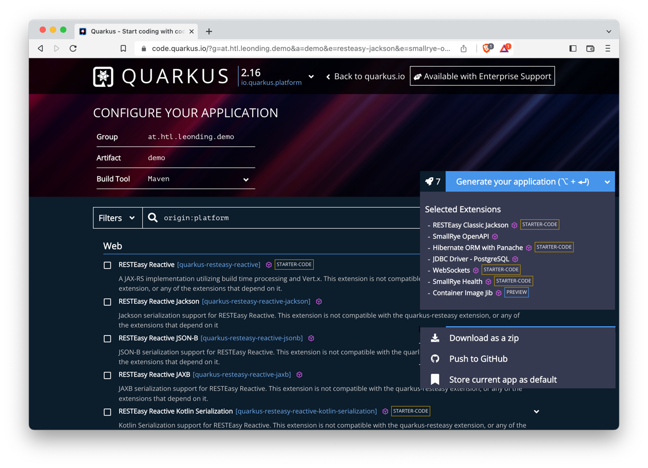 create quarkus project with gui