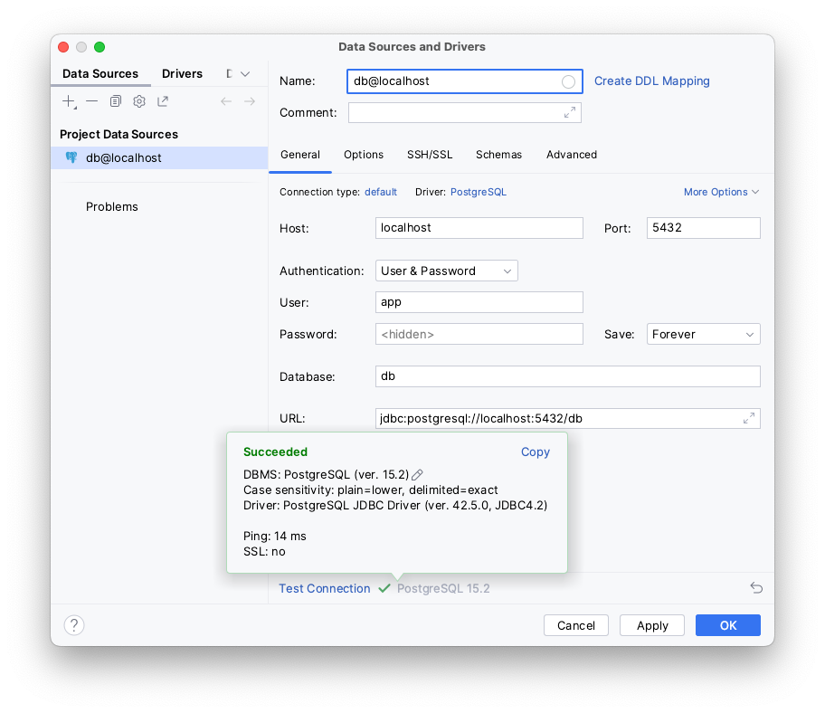 datasource change test connection